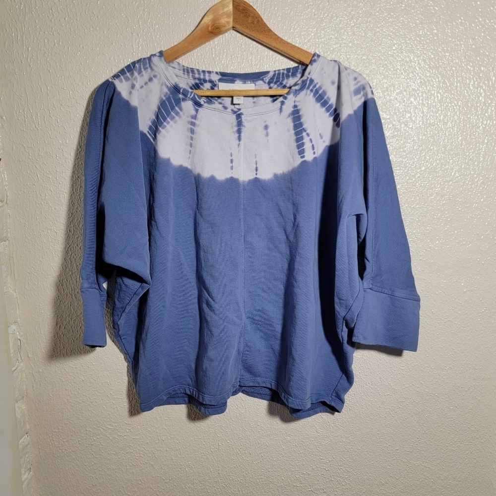 J Jill Purejill Organic Cotton Tie Dye Cropped Sweatshirt sz S Blue Yoga Lounge